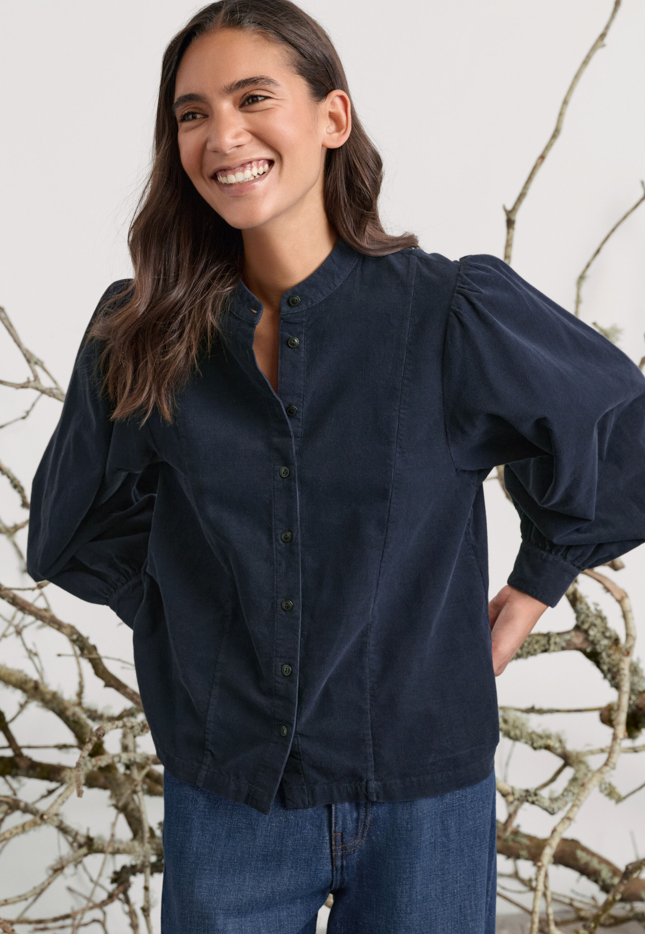 Bluse mit gerafften &Auml;rmeln, Tinte, large