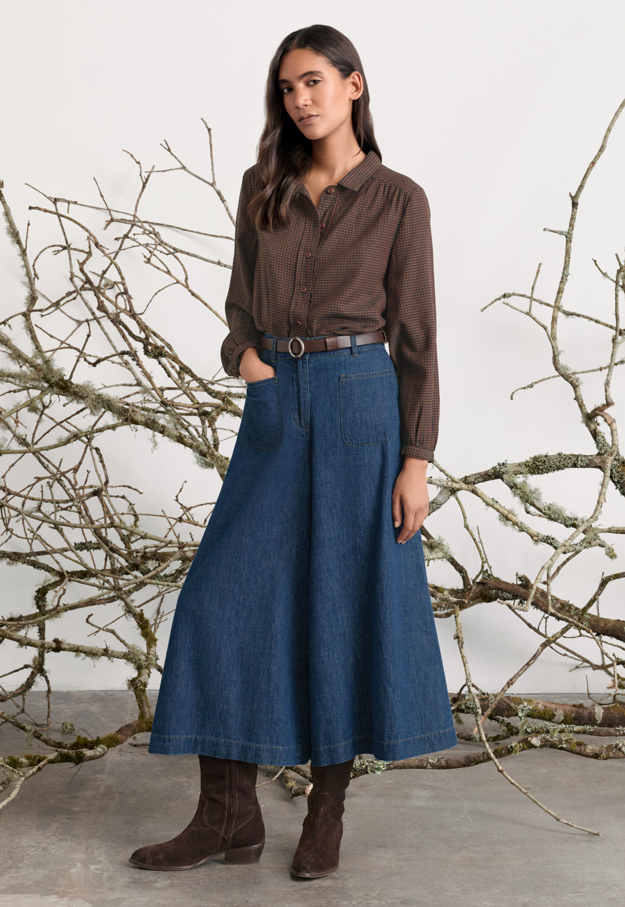 Indigo-gef&auml;rbte Culotte, Dunkles Denimblau, large