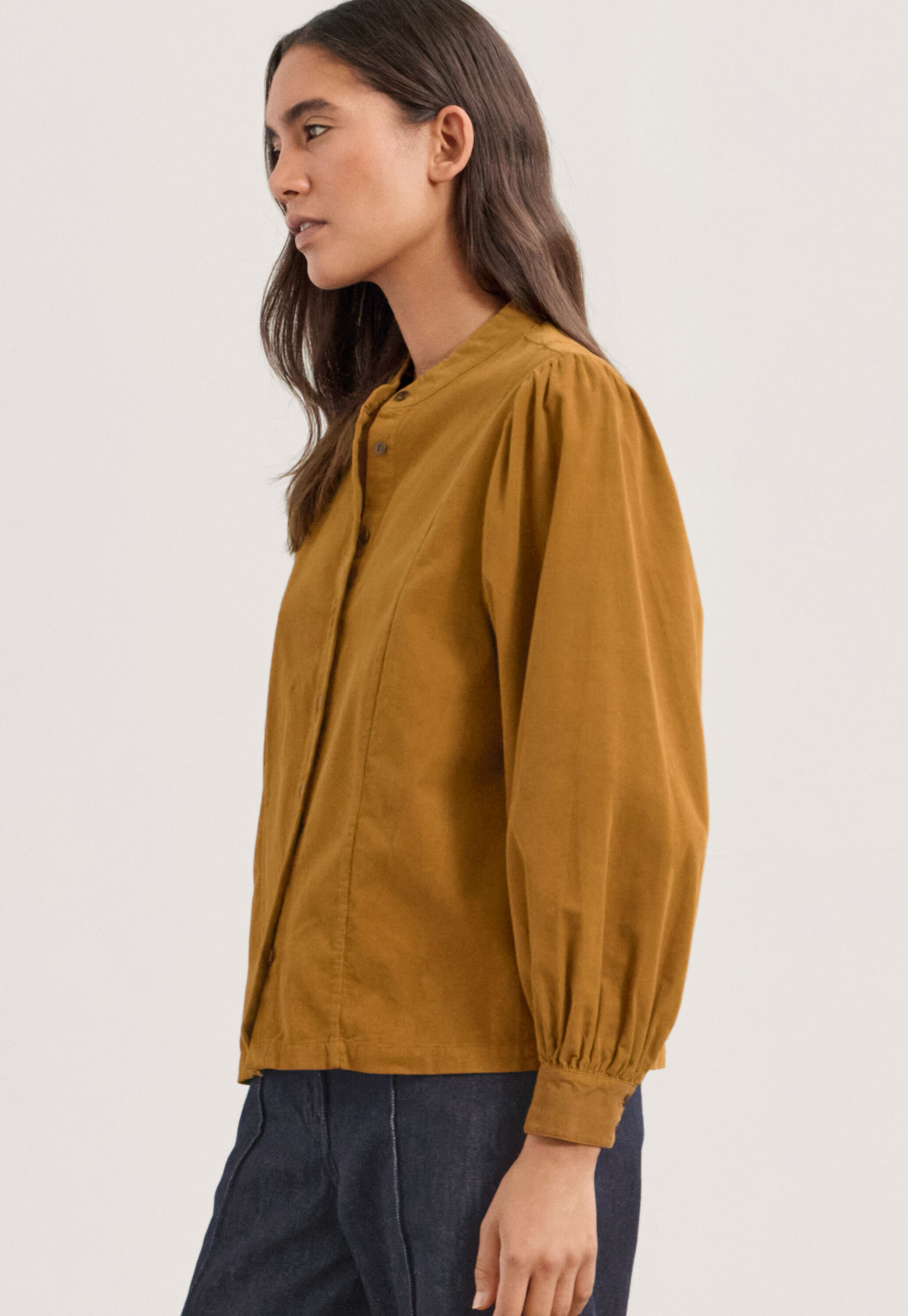 Bluse mit gerafften &Auml;rmeln, Gold, large