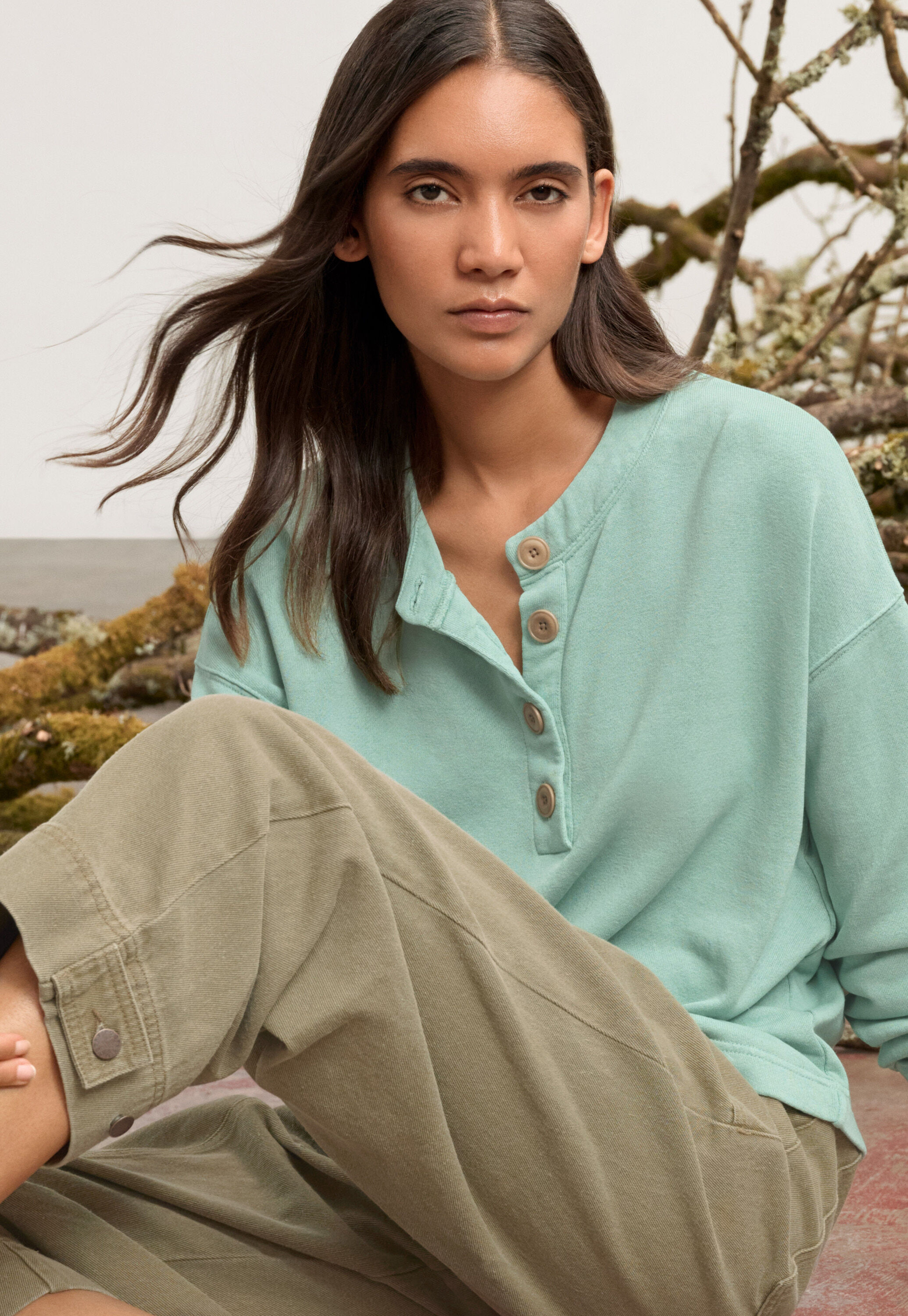 Jersey-Oberteil mit Knopfleiste, Aqua-Jade, large