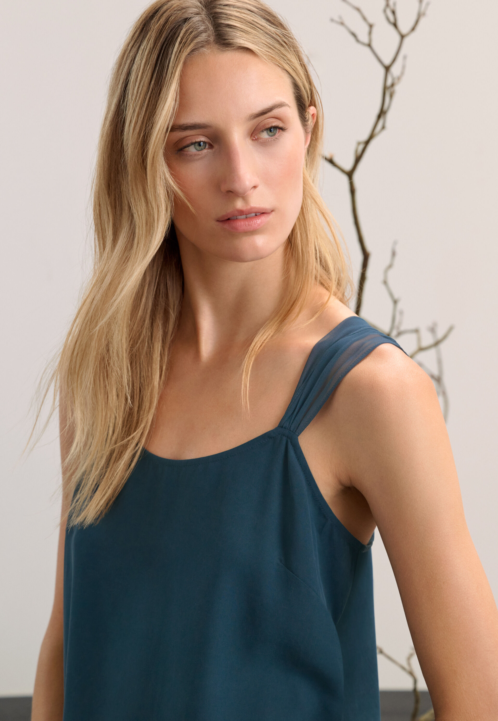 Camisole mit Chiffontr&auml;gern, Dunkles Aquamarin, large
