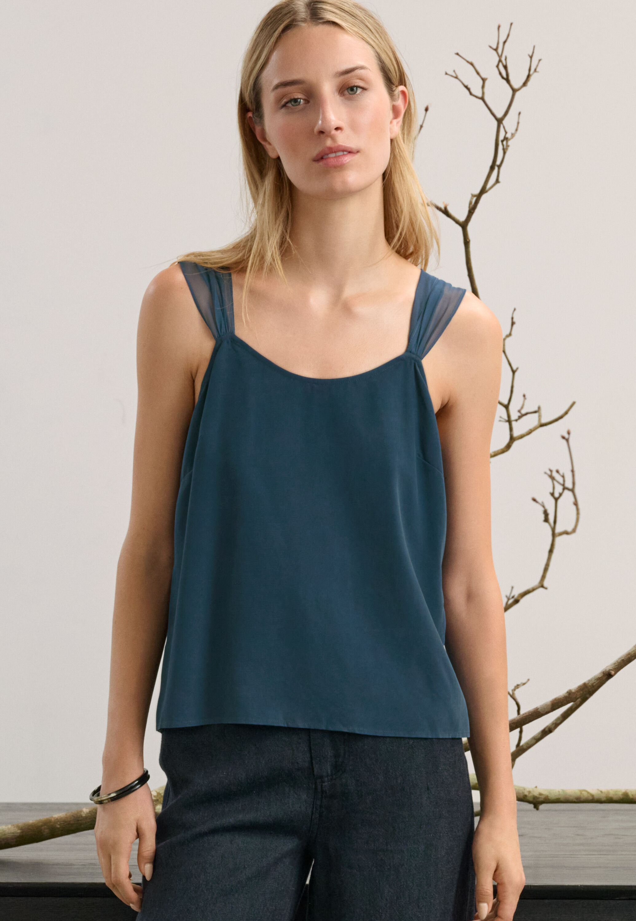 Camisole mit Chiffontr&auml;gern, Dunkles Aquamarin, large