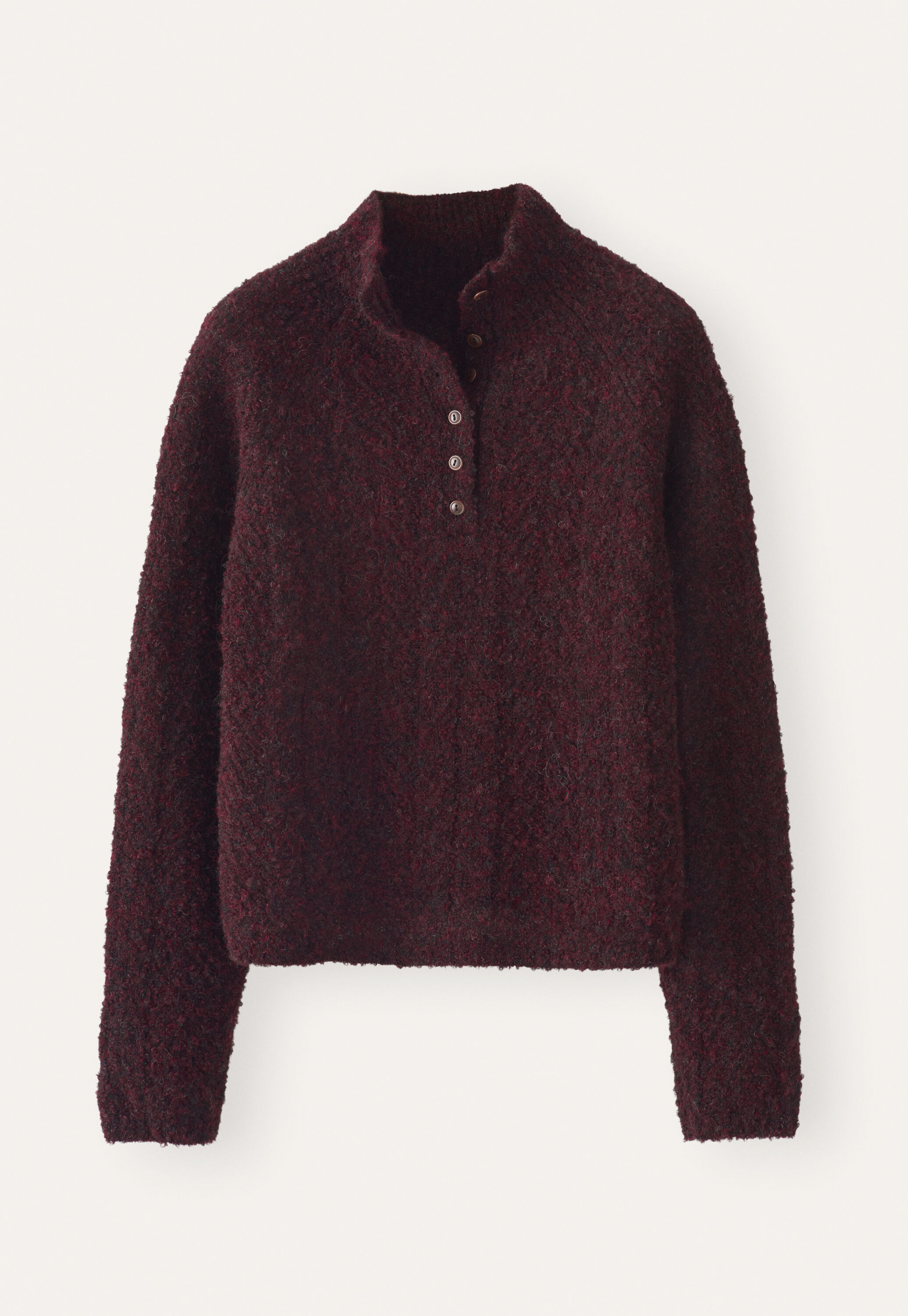 Pullover mit gekn&ouml;pftem Kragen, Weinrot, large