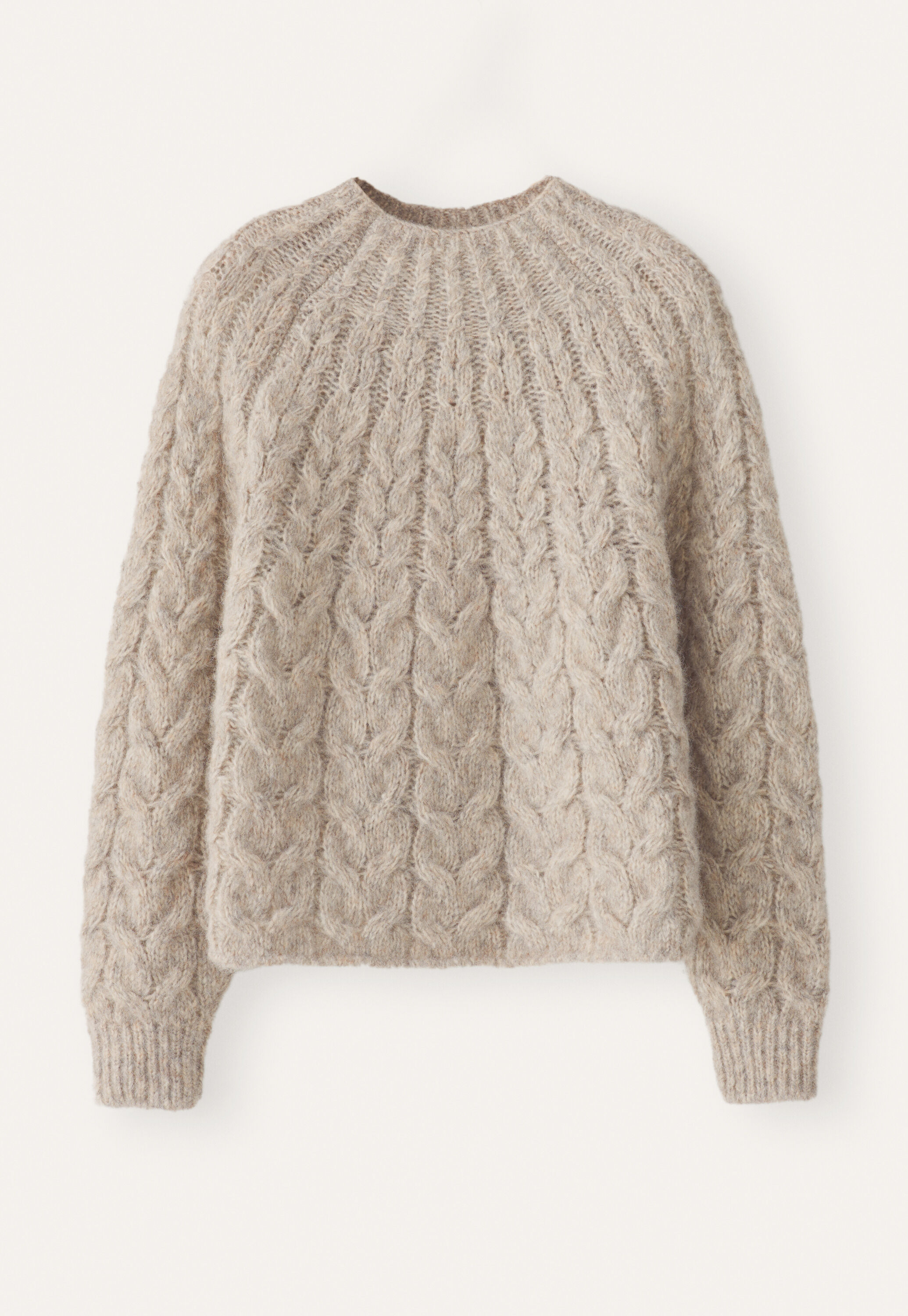 Zopfmusterpullover, Rehbraun-Grau, large