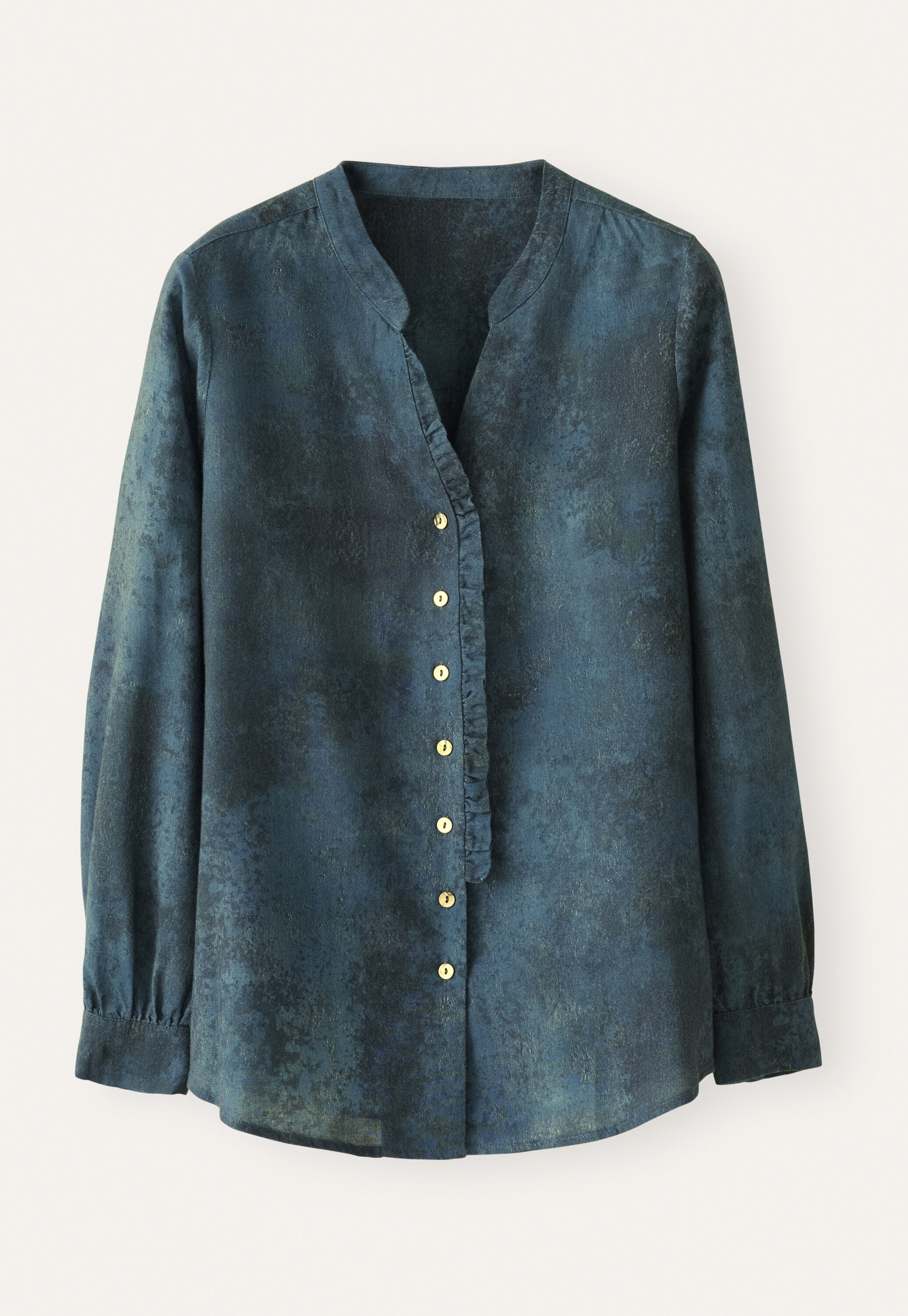 Bluse mit R&uuml;schendetail, Ozeanblau, large