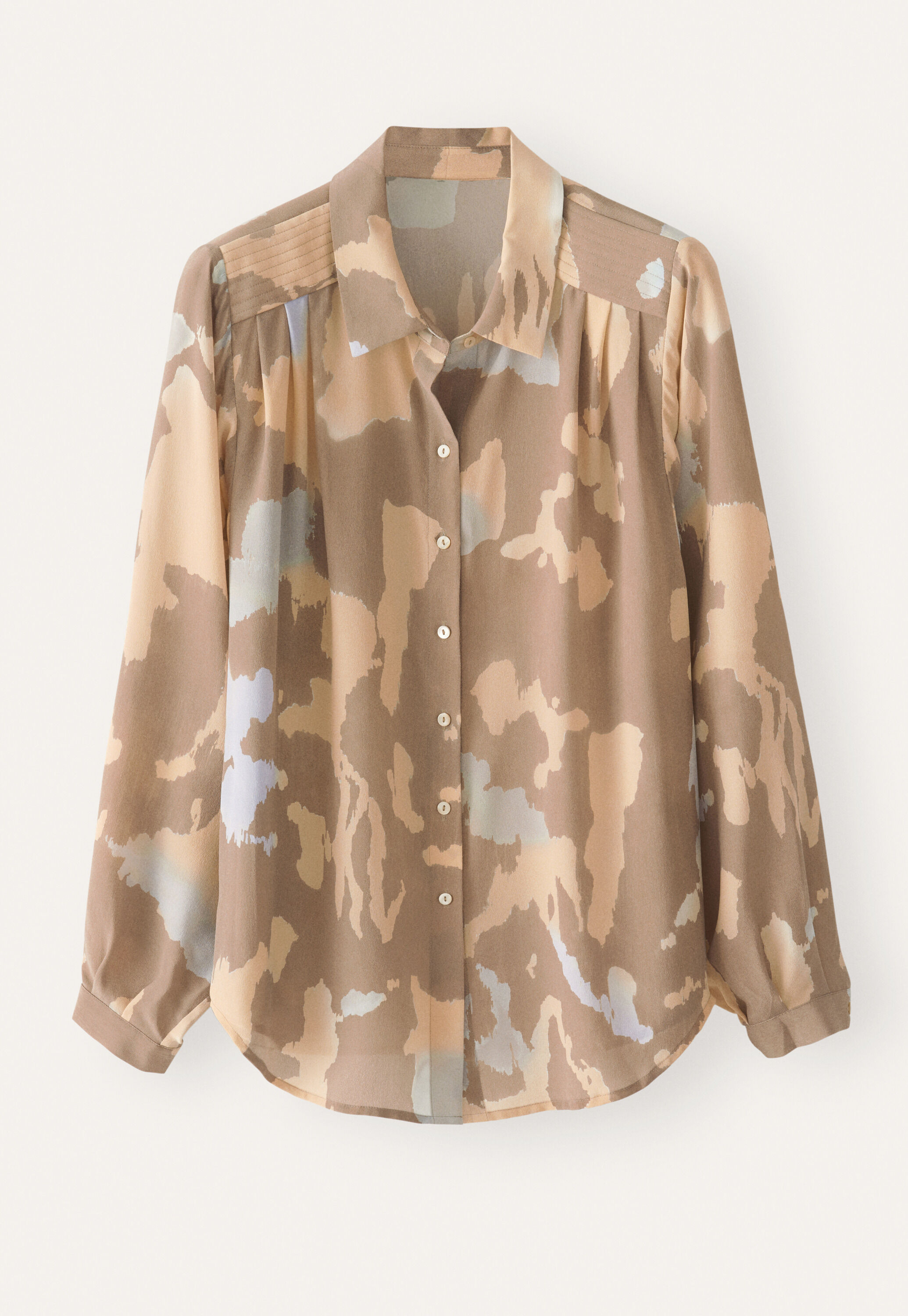 Bedruckte Bluse mit Falten, Taupe/Sand, large