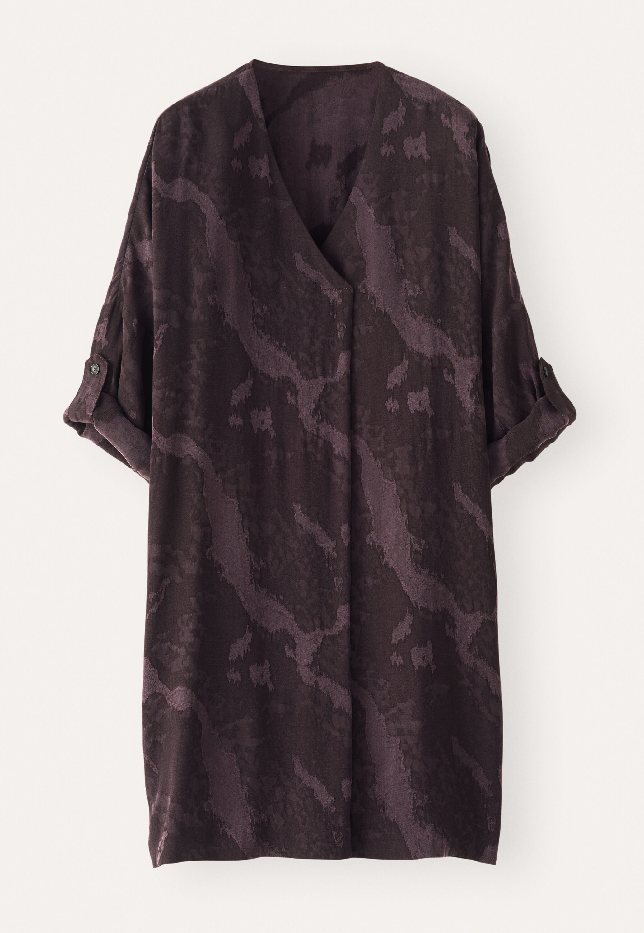 Jacquardkleid mit V-Ausschnitt, Aubergine, large