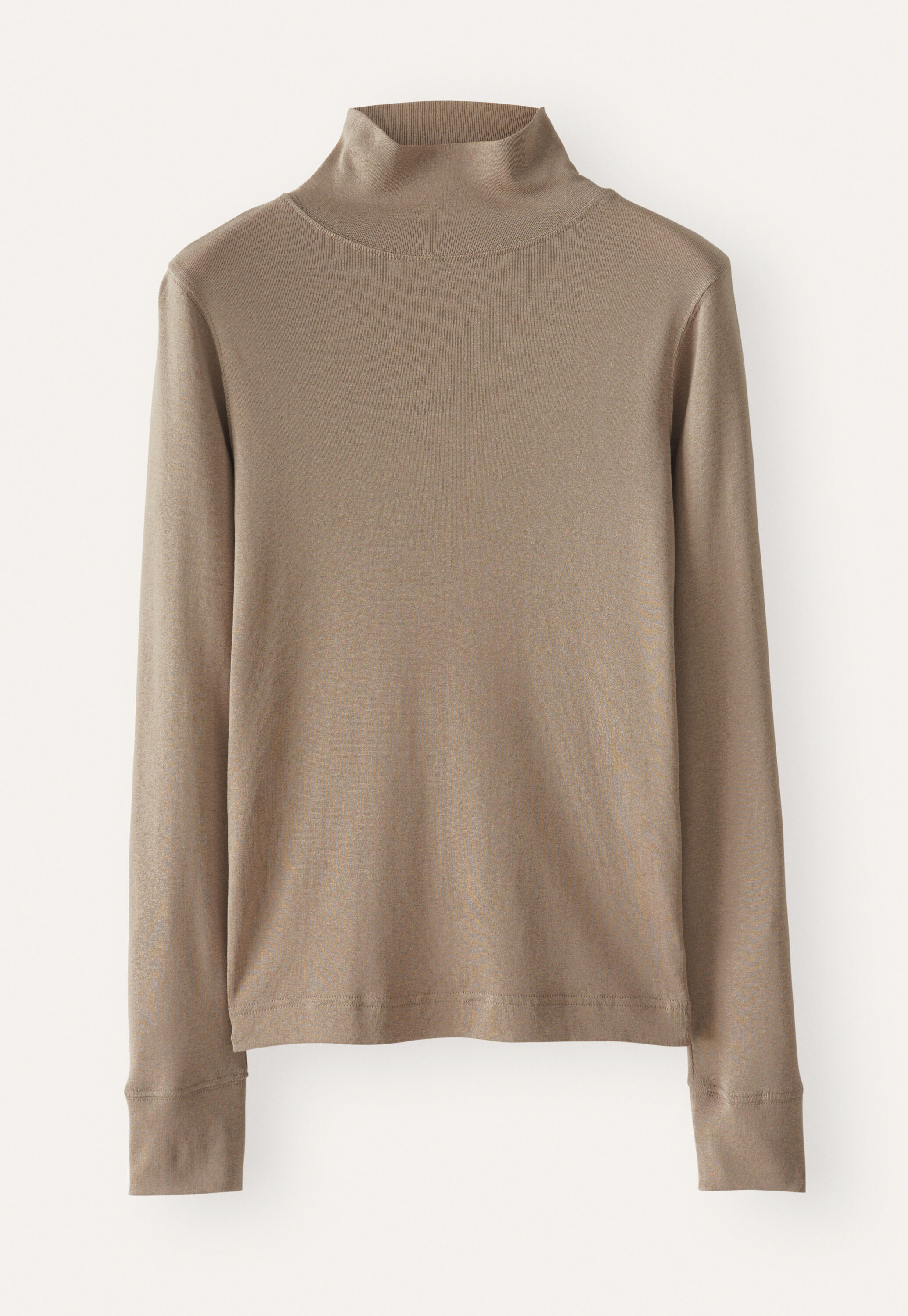 Jersey-Oberteil mit Stehkragen, Dunkles Taupe, large