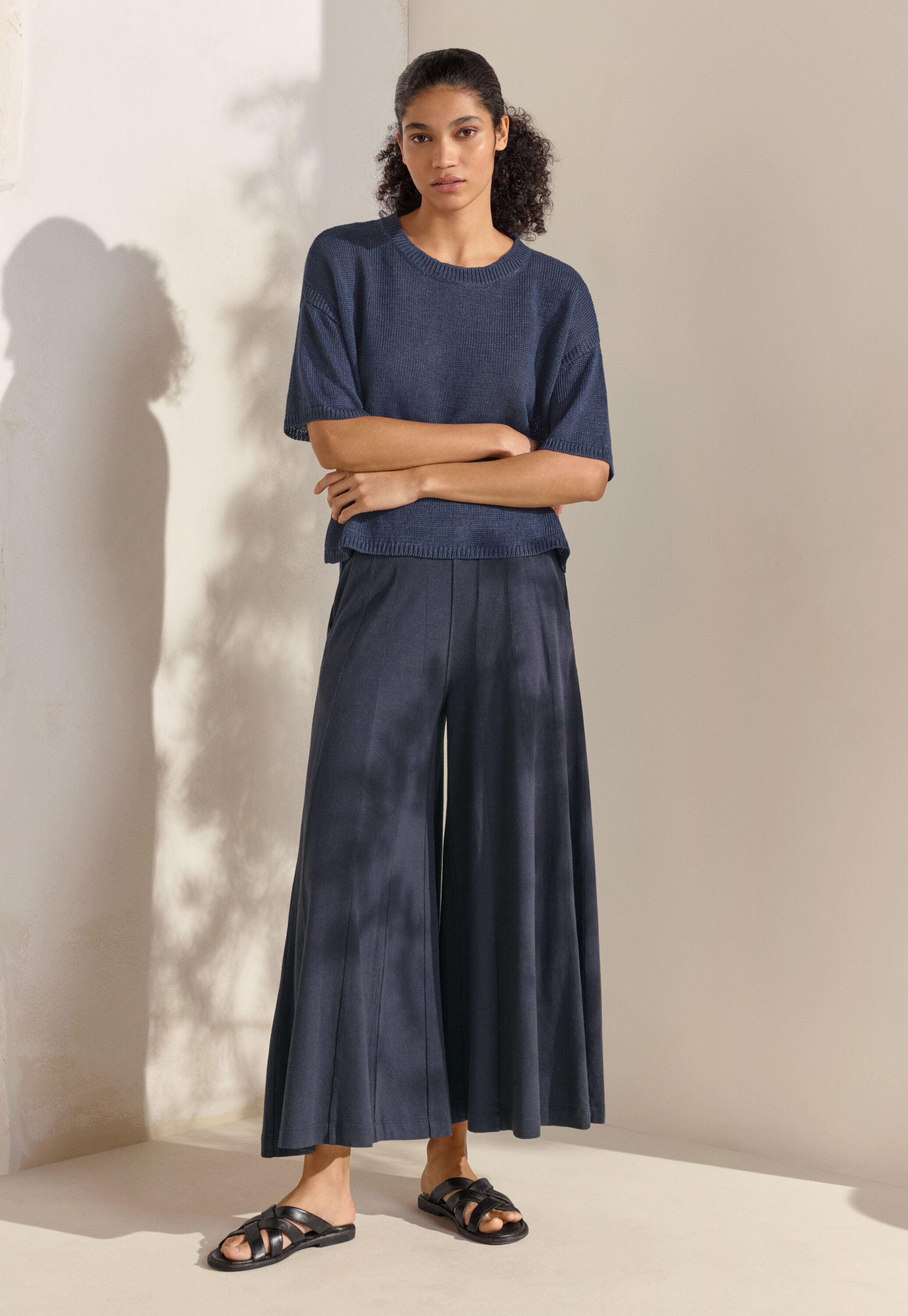 Weitbeinige Jersey-Hose