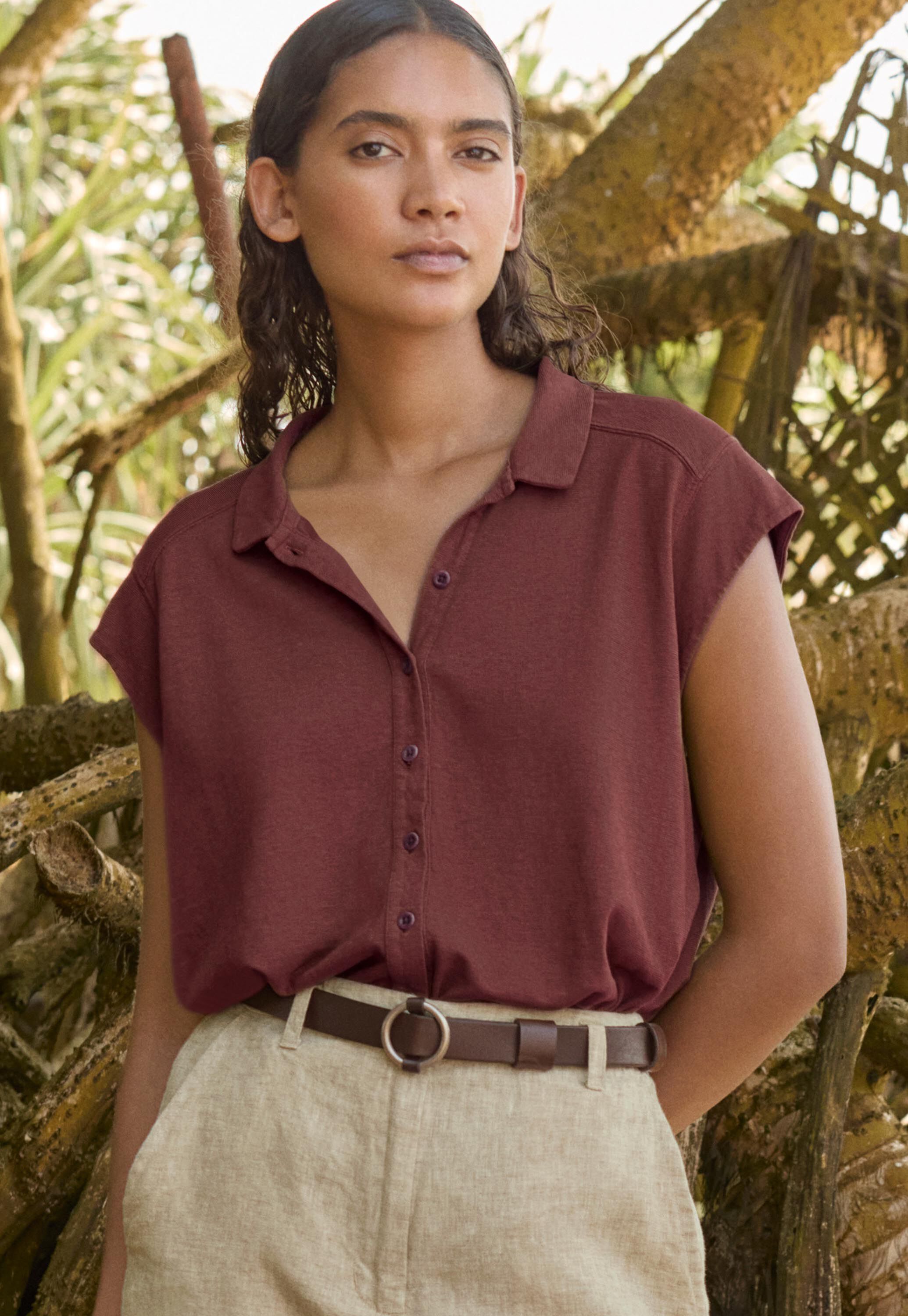 Fl&uuml;gel&auml;rmel-Bluse aus Jersey