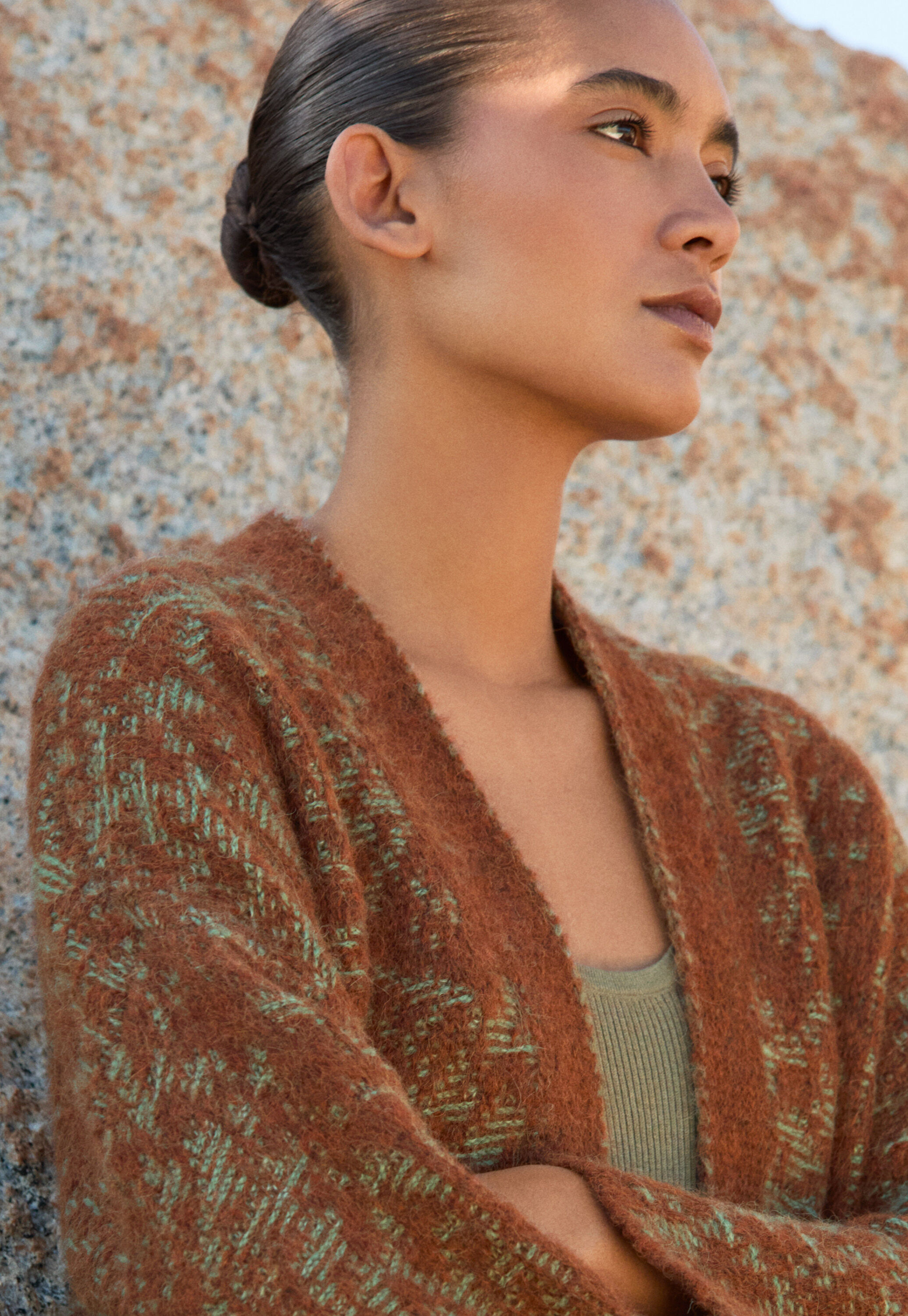 Kimono-Cardigan im Spitzenmuster, Chili/Aqua, large