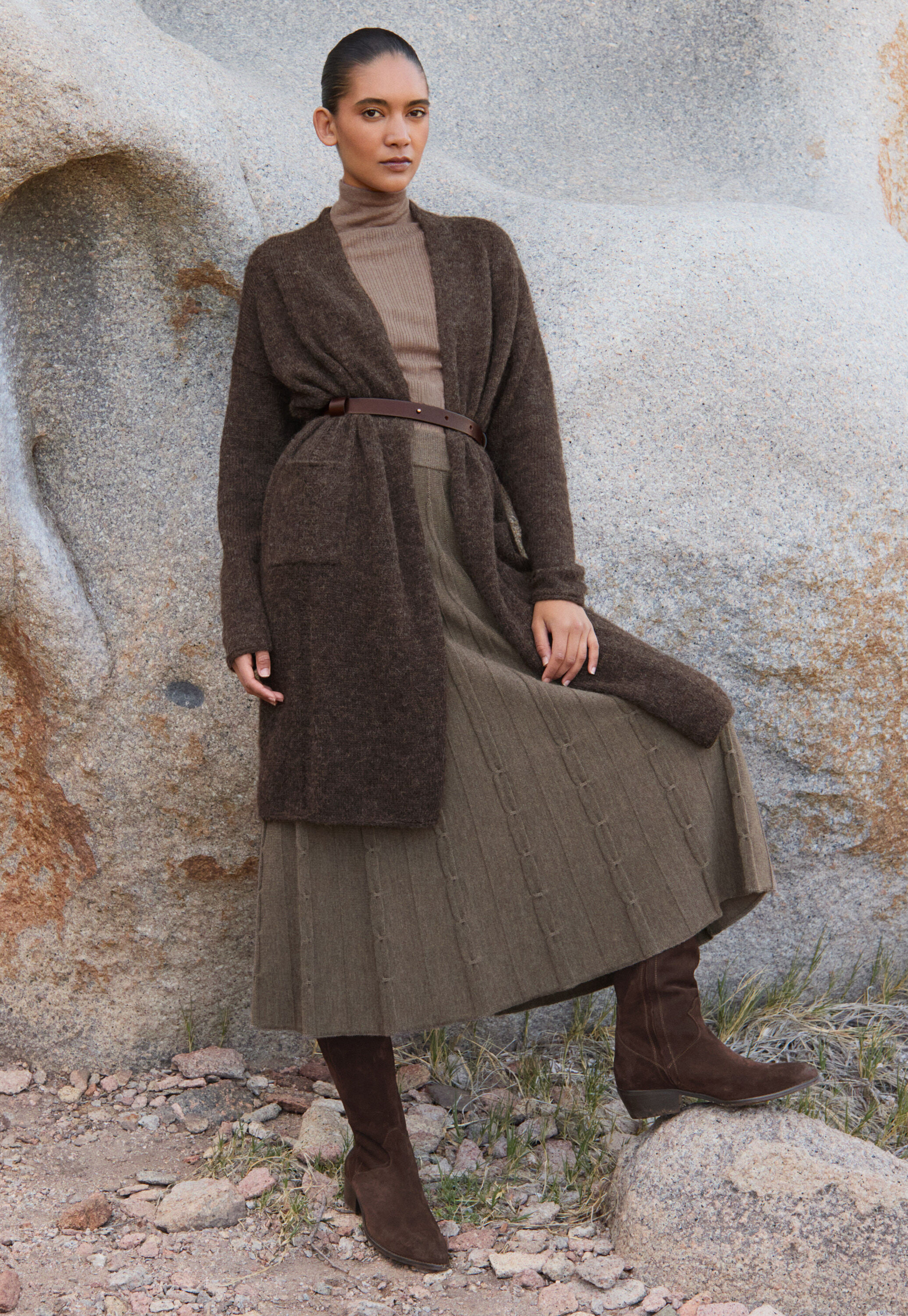 Verschlussloser Cardigan, Dunkelbraun, large