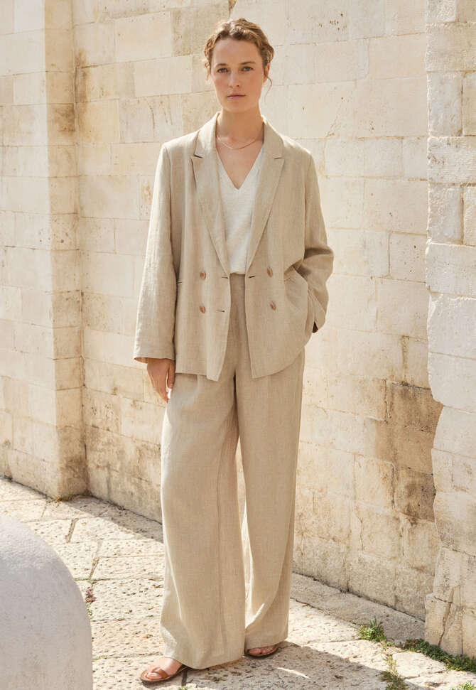 Hose mit Faltenfront, Zartes Ocker, completeTheLook
