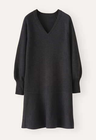 Kleid mit Peplum-Saum, Kohlschwarz, webstill