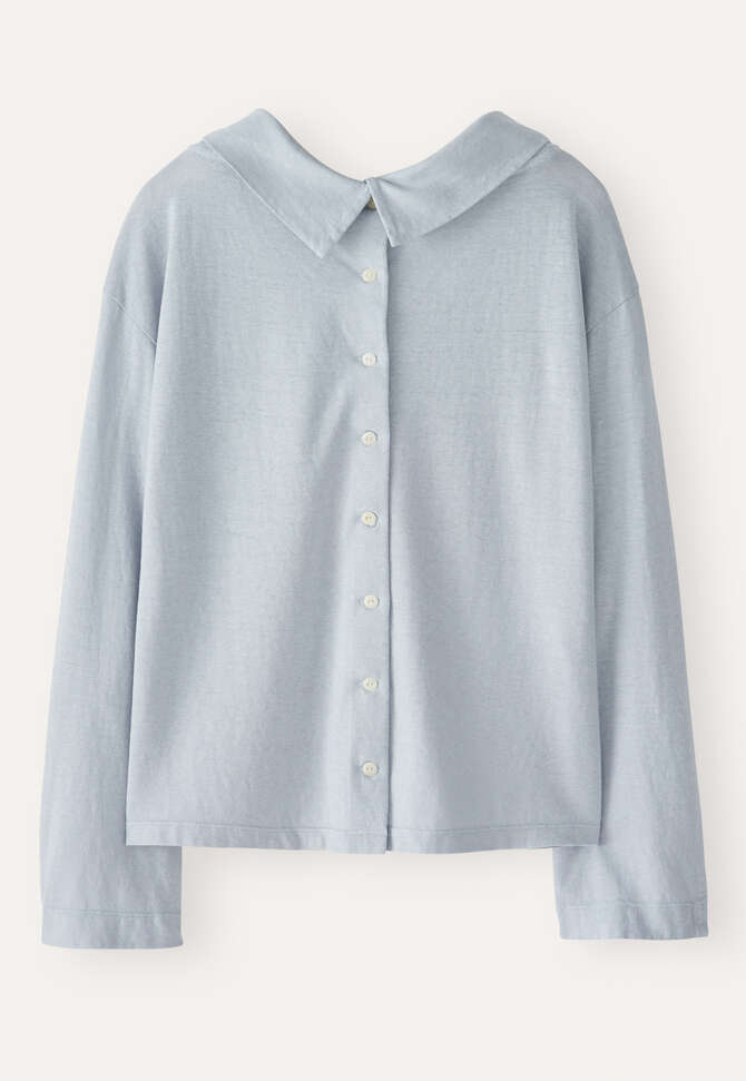 Jersey-Oberteil mit umgeschlagenem Kragen, Gefrostetes Blau, completeTheLook