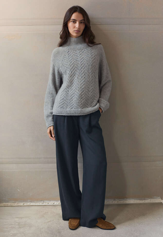Pullover mit Zopfmuster, Gefrostetes Blau, completeTheLook