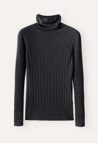 Gerippter Pullover, Schwarz meliert, webstill