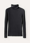 Gerippter Pullover, Schwarz meliert, webstill