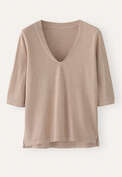 T-Shirt mit V-Ausschnitt, Nerz-Taupe, webstill