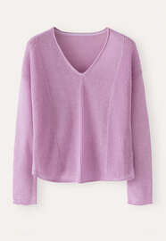 Pullover mit V-Ausschnitt und gerippten Eins&auml;tzen, Orchideenrosa, webstill