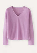 Pullover mit V-Ausschnitt und gerippten Eins&auml;tzen, Orchideenrosa, webstill