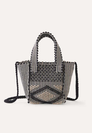 Gekn&uuml;pfte Tasche, Schwarz und Wei&szlig;, webstill