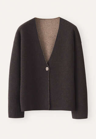 Zweifarbiger Doppelstrick-Cardigan, Dunkle Aubergine, webstill
