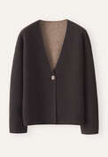 Zweifarbiger Doppelstrick-Cardigan, Dunkle Aubergine, webstill