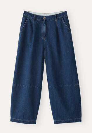 Barrel-Leg-Hose, Dunkles Denimblau, webstill