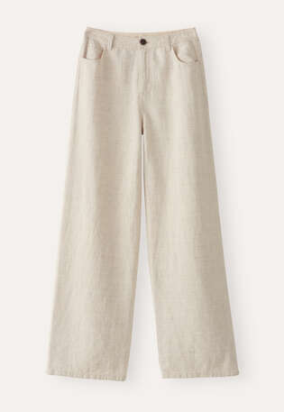 Weite Hose mit geradem Bein, Ecru/Grau, webstill