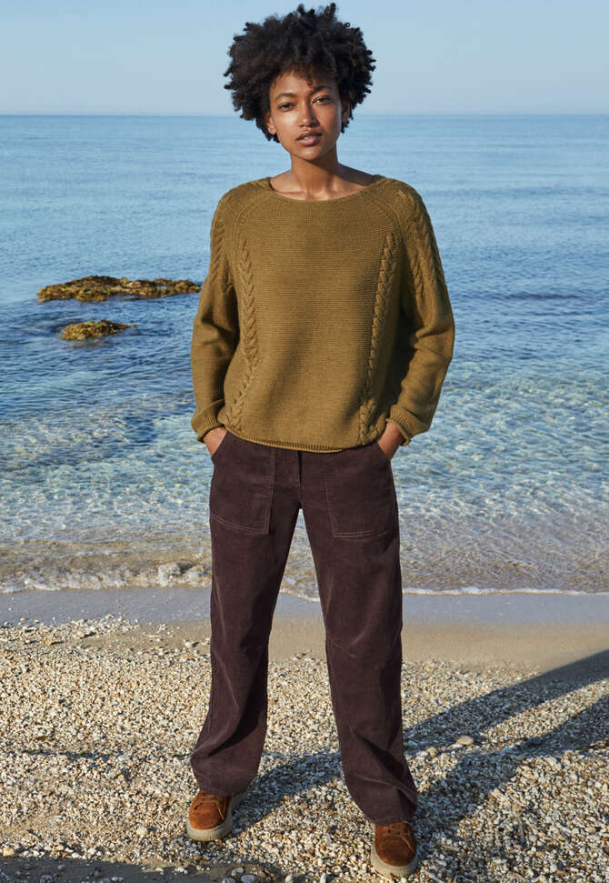 Pullover mit Zopfmuster, Flechtengr&uuml;n, completeTheLook