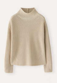 Pullover mit Trichterkragen, Sandstein, webstill
