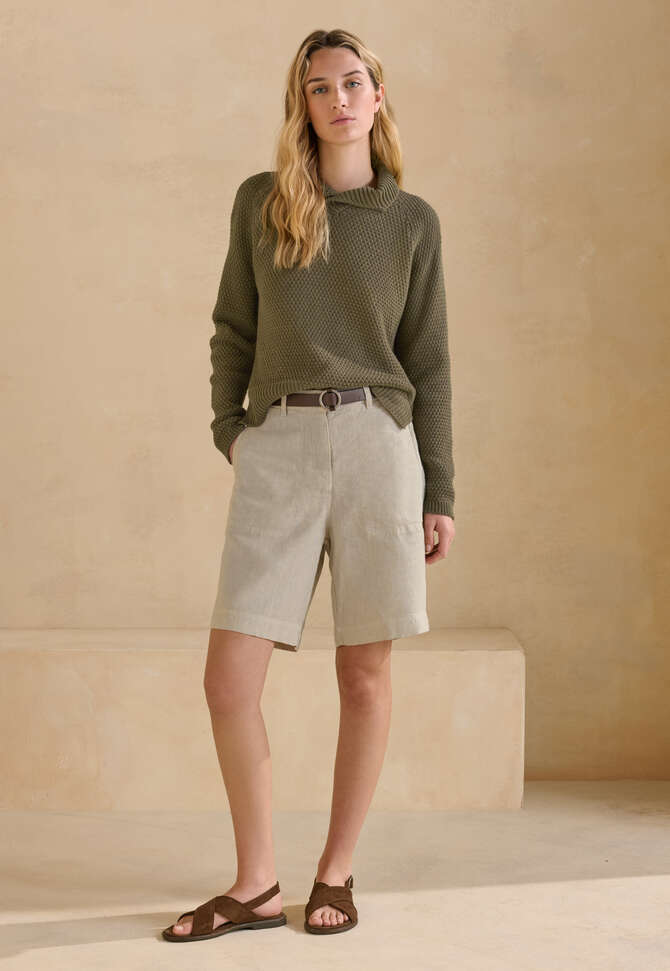 Perlmuster-Pullover mit Kragen, Dunkles Oliv, completeTheLook