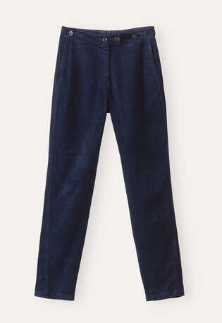 Hose mit schmal zulaufendem Bein, Tintenblau, webstill