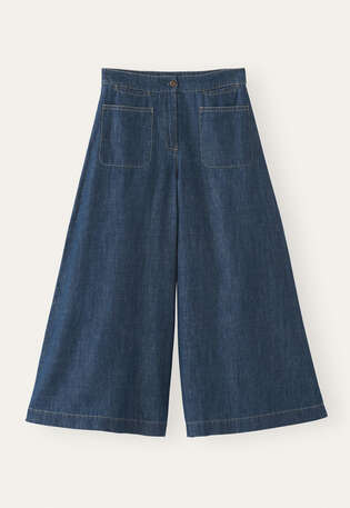 Indigo-gef&auml;rbte Culottes, Dunkles Denimblau, webstill