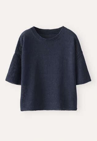Kurz&auml;rmliger Pullover, Blau/Schwarz, webstill