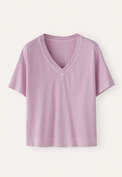 T-Shirt mit V-Ausschnitt, Orchideenrosa, webstill