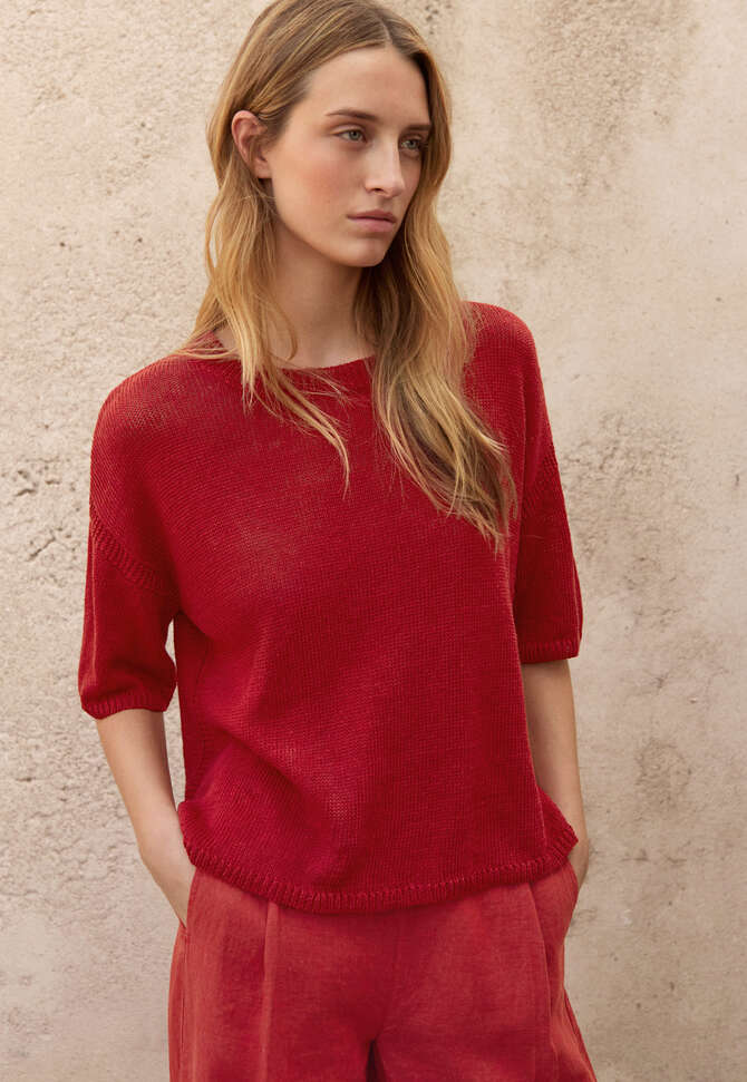 Kurz&auml;rmliger Pullover, Flammenrot, completeTheLook
