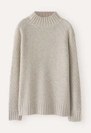 Pullover mit Trichterkragen, Kiesel, webstill