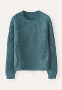 Ripppullover mit Rundhalsausschnitt, Aquamarin, webstill