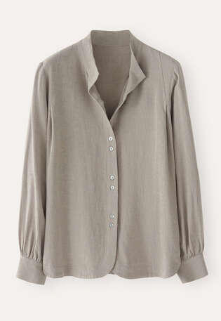 Bluse mit Trichterkragen, Taupegrau, webstill