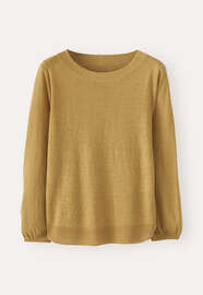 Pullover mit Glocken&auml;rmeln, Ockergelb, webstill