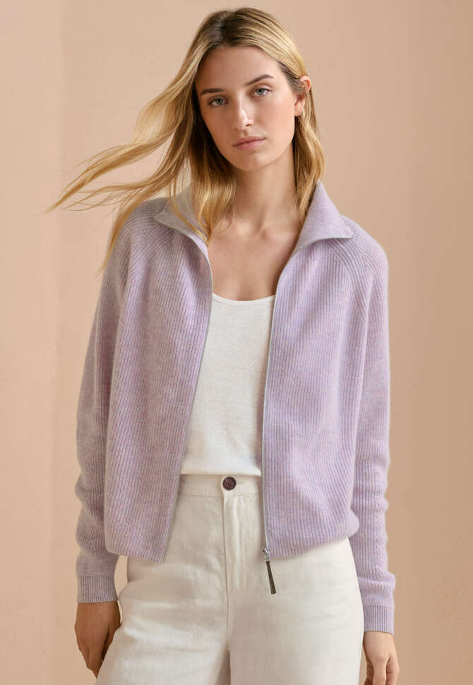 Cardigan mit Rei&szlig;verschluss, Rosa Lavendel, completeTheLook