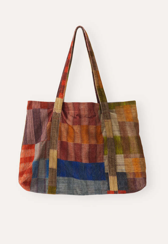 Bedruckte Cordtasche, Chili/Blau, completeTheLook