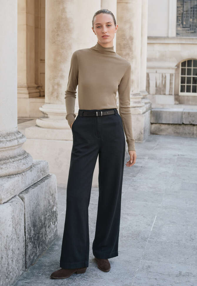 Jersey-Oberteil mit Stehkragen, Dunkles Taupe, completeTheLook
