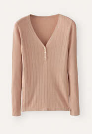 Ripppullover mit V-Ausschnitt, Blasses Rouge, webstill