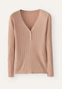 Ripppullover mit V-Ausschnitt, Blasses Rouge, webstill