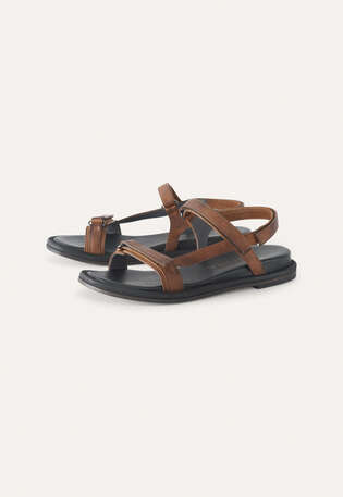 Sandalen mit Klettverschlussriemen, Karamell, webstill