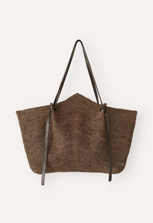 Gro&szlig;e Tasche mit geknoteten Lederriemen, Taupe, webstill