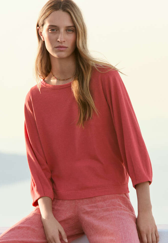 Jersey-Oberteil mit gefaltetem &Auml;rmelabschluss, Korallenrosa, completeTheLook